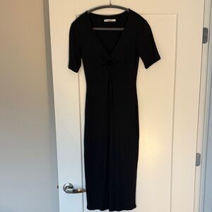 Abercrombie & Fitch Black Midi Dress with V-Neck